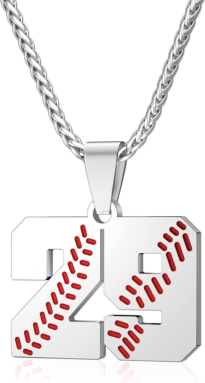 Wikavanli Personalized Baseball Jersey Number 00-99 Necklace - Stainless Steel Baseball Chain Pendant Necklace - Team Jewelry Gift for Boys, Girls, Men, Women - Image 1